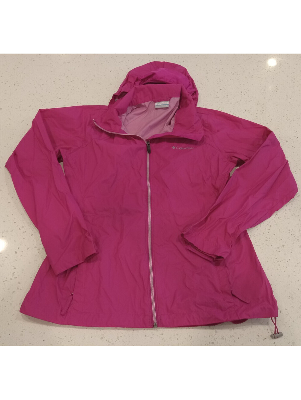 Columbia Rain Jacket Womens Medium Fuchsia Pink Hooded Packable Full Zip Coat M